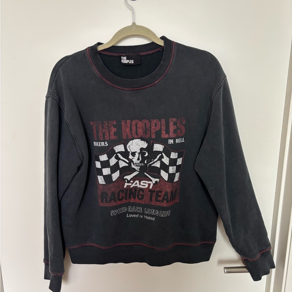 The Kooples Black Crewneck Sweater with Racing Motif